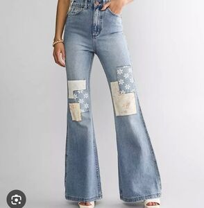 Wrangler Light Blue Flare Jeans with Floral Patches